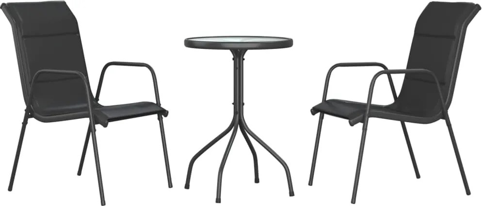 vidaXL 3 részes fekete acél kerti étkezőgarnitúra