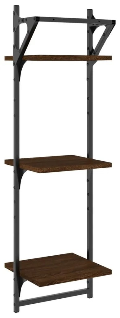 2 db 3 szintes barna tölgy színű fali polc rúddal 30x25x100 cm