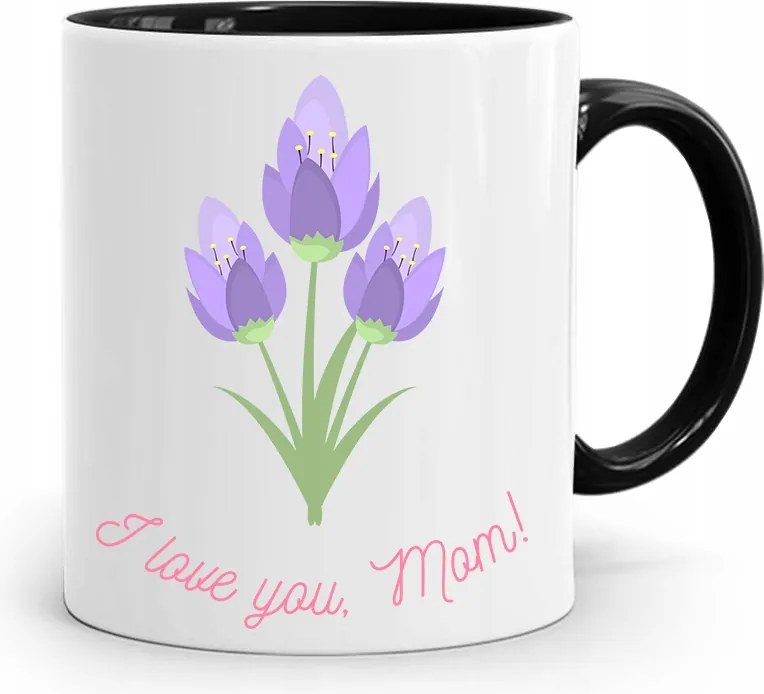 Fekete Bögre Ajándék Anyukáknak I Love You Mom fényképes nyomtatással