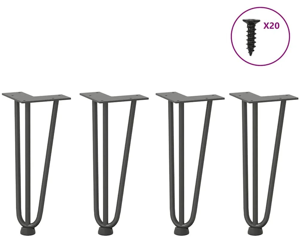 4 db antracitszürke hajtűláb dohányzóasztalhoz 30 cm tömör acél