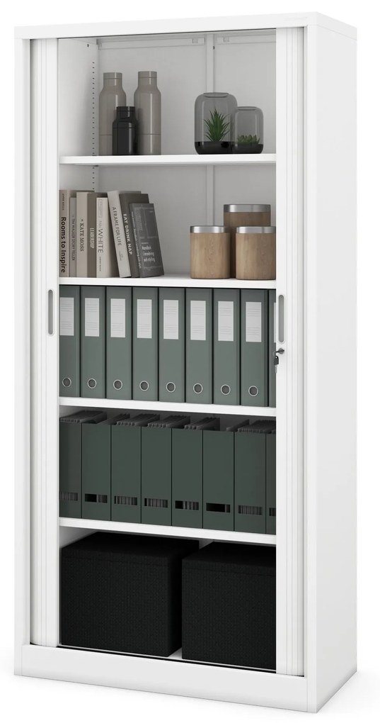 Fém szekrény harmonika ajtókkal DAMIAN, 900 x 1850 x 450 mm, fehér