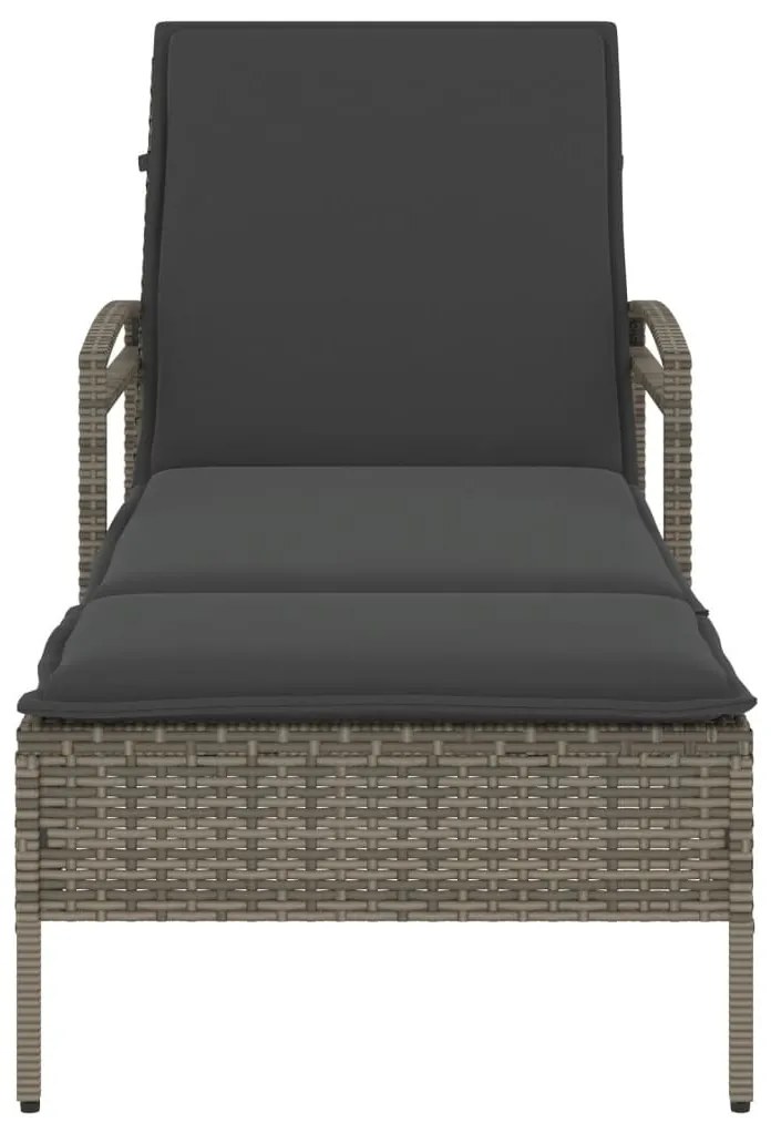 Szürke polyrattan napozóágy párnával 63x200x81 cm