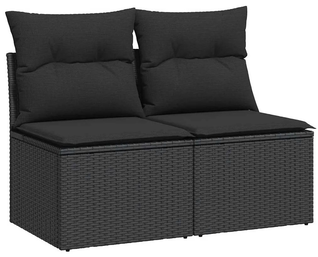 2 részes fekete polyrattan akácfa kerti ülőgarnitúra párnával