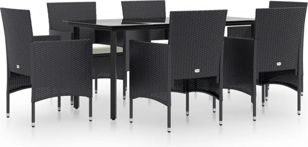 vidaXL 7 részes fekete kerti étkezőgarnitúra párnákkal