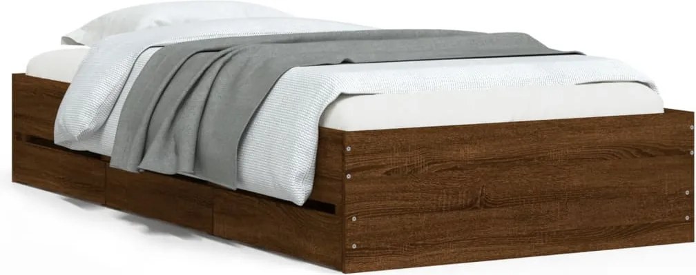 vidaXL barna tölgyszínű szerelt fa ágykeret fiókokkal 100 x 200 cm