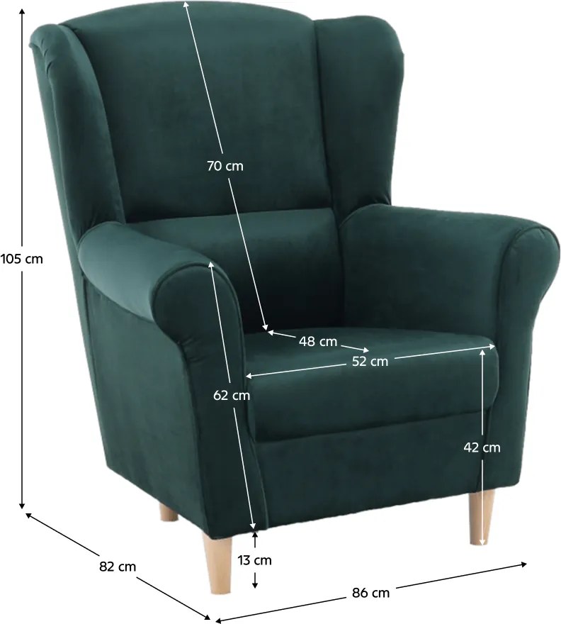 Füles fotel, szövet smaragd, CHARLOT