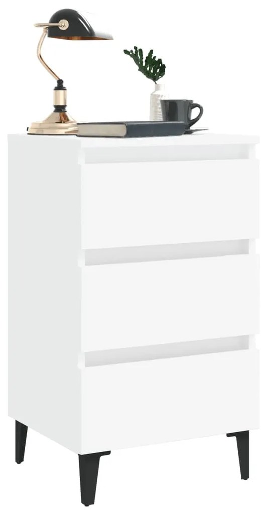 Fehér éjjeliszekrény fémlábakkal 40 x 35 x 69 cm
