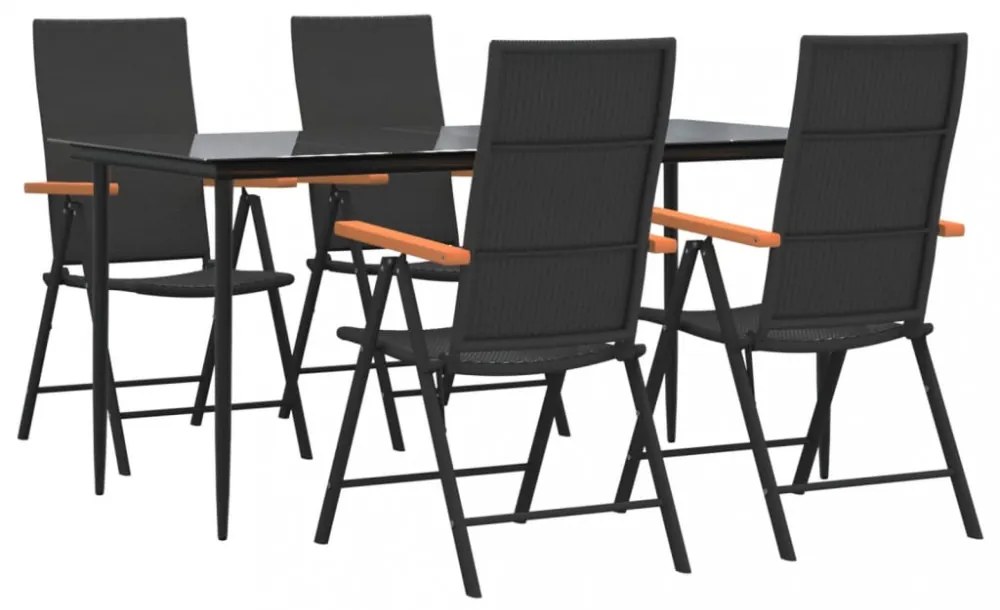5 részes fekete és barna polyrattan kerti étkezőgarnitúra