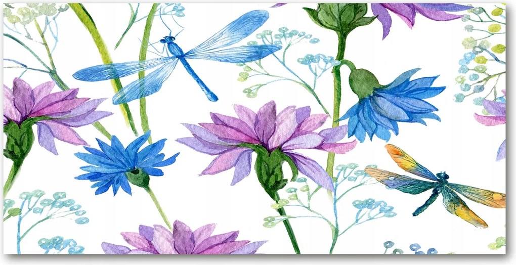 Fotó kép edzett üveg Virágok és szitakötők 140x70