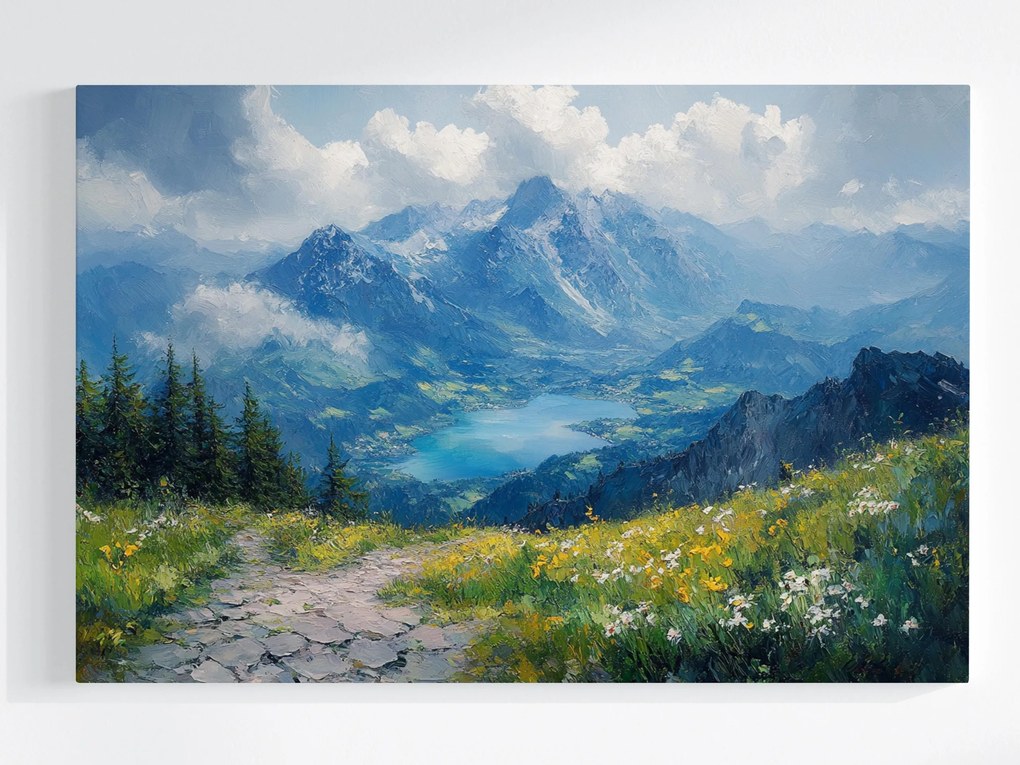 Vászonkép Canvas Magas Hegyek Alpok Csúcsok Tó Ösvény 60x40