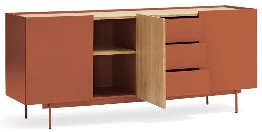 Téglavörös-natúr színű alacsony komód tölgyfa dekorral 180x78 cm Otto – Teulat