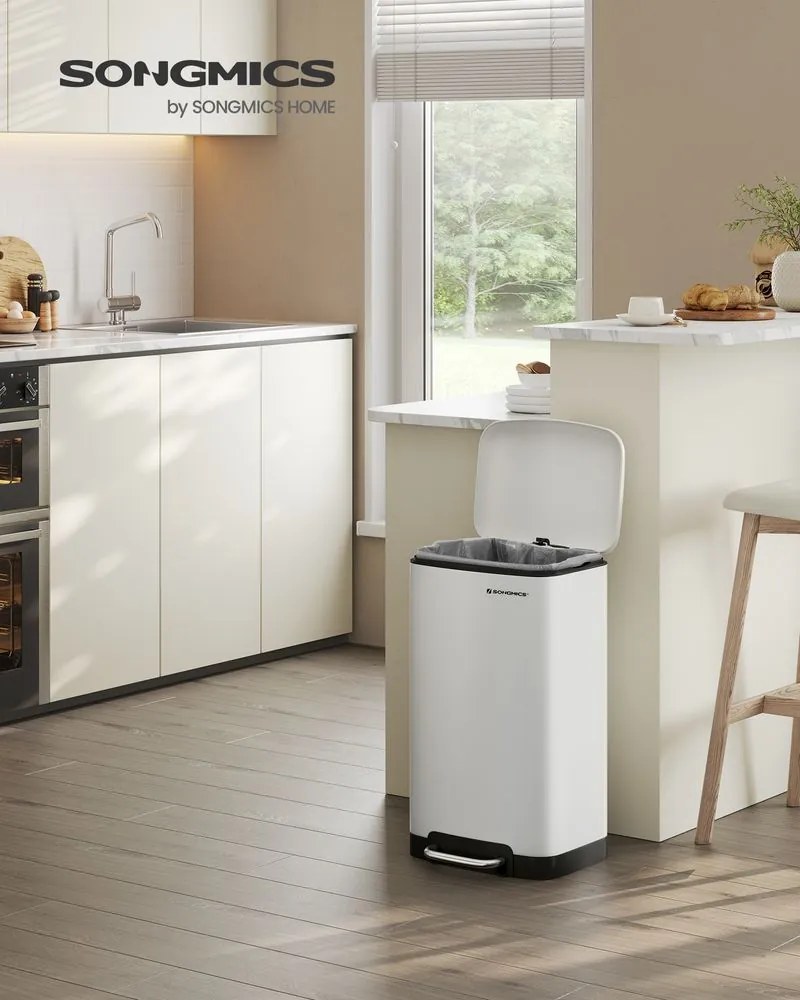 SLOW lassan záródó szemetes, 30l, fehér SongmicsHome