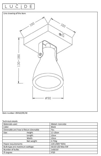Lucide 05910/05/30 - LED Dimmelhető spotlámpa CONCRI 1xGU10/5W/230V
