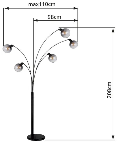 Globo 58228NBS - Állólámpa SEYMOUR 5xE27/40W/230V füstös