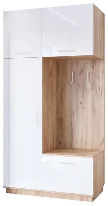 LOMIR 3 120 előszoba összeállítás, 120x240x60, tölgy craft/fehér fényes