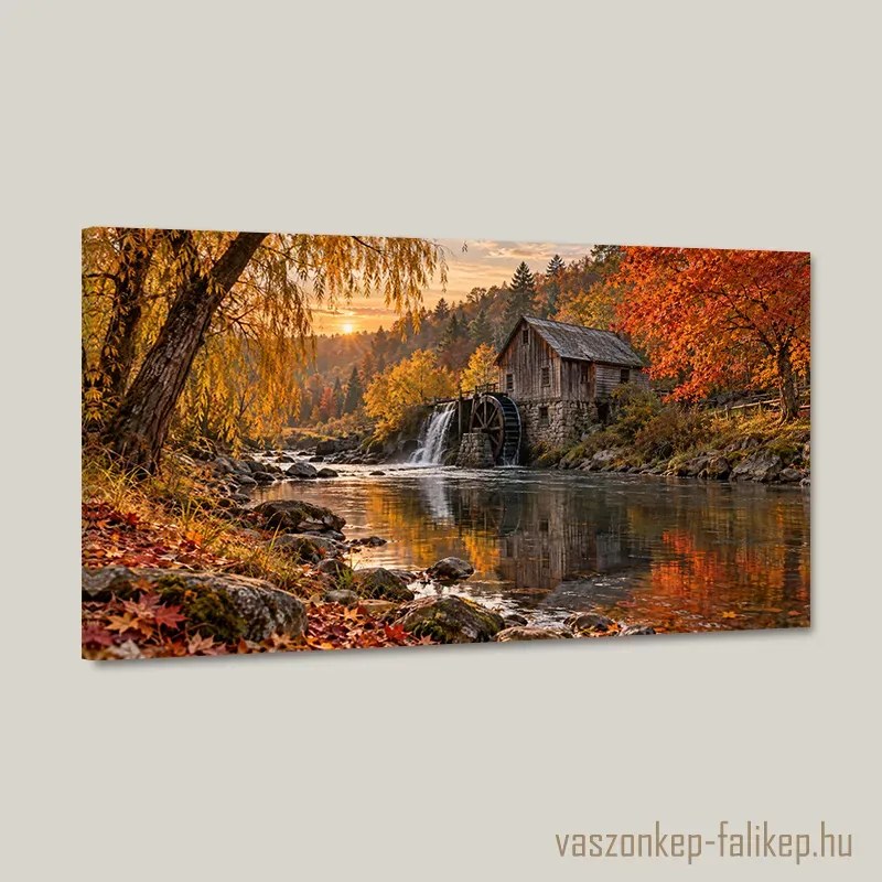Őszi malomfény vászonkép – prémium nyomat 40x23 cm