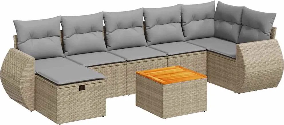 vidaXL 8 részes bézs polyrattan kerti ülőgarnitúra párnával