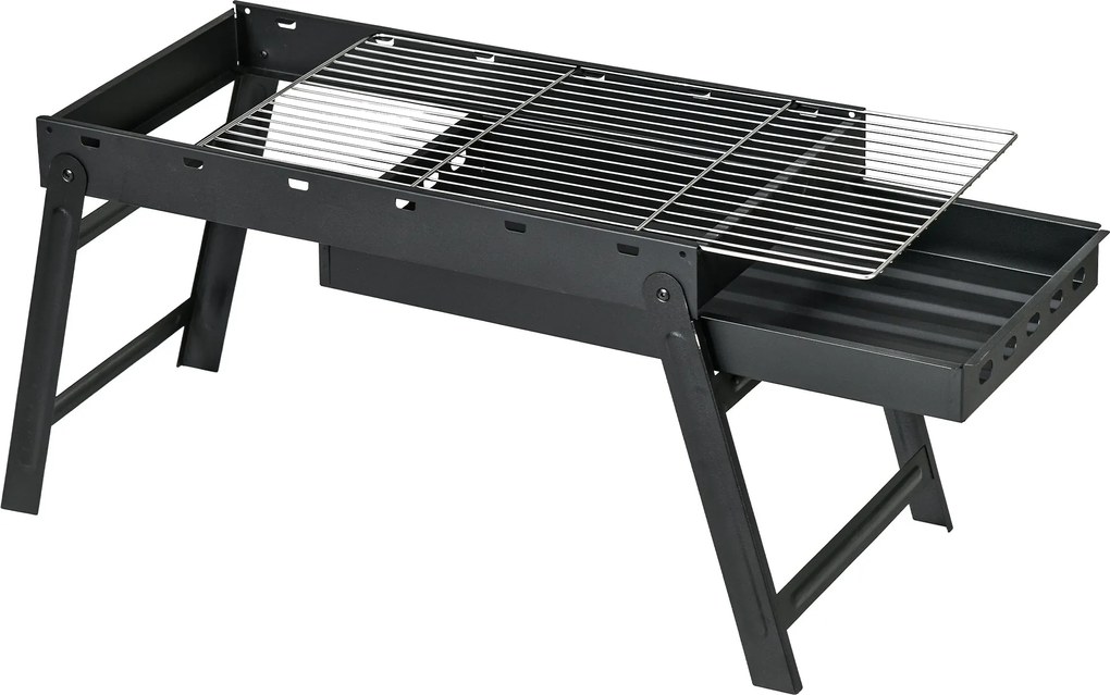 Outsunny Hordozható Összecsukható Szén Grillsütő Szén Tálcával 74L x 30W x 37H cm, Fekete | Aosom