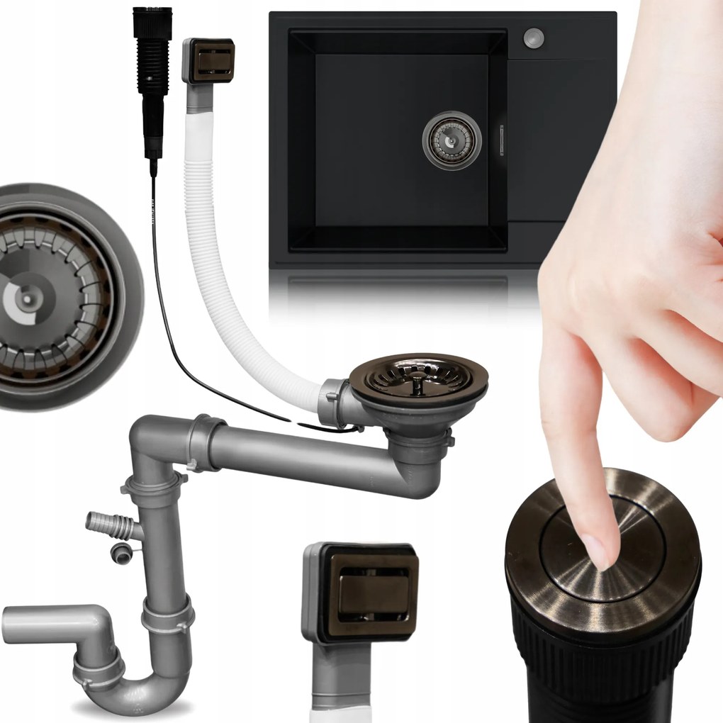 Mosogató Szifon fekete Automata Nyomógomb Téglalap Alakú Fali Túlfolyó