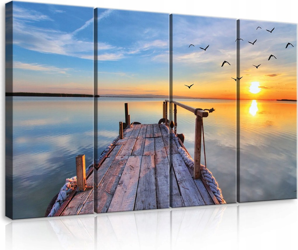 Vászonkép 120x80 Naplemente hajnal tenger tó ég madarak nyugalom természet