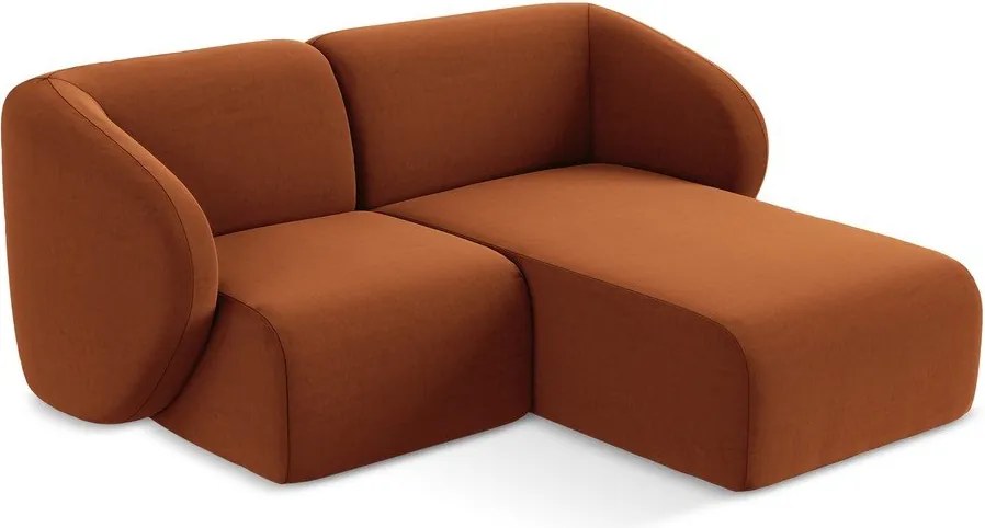Terrakotta színű bársony sarokkanapé (jobb oldali-heverő résszel) Lani – Makamii