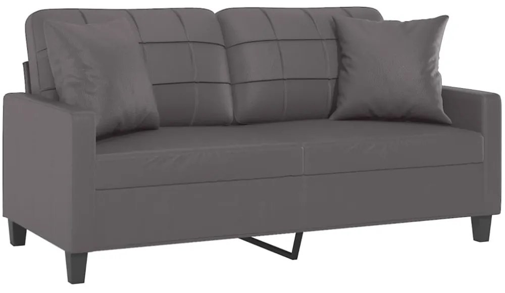 2 személyes szürke műbőr kanapé díszpárnákkal 140 cm