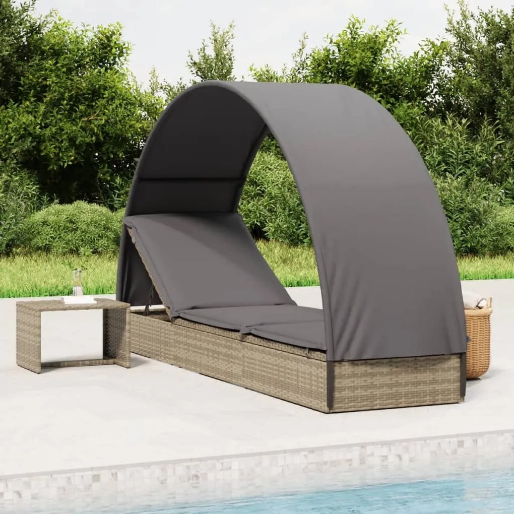 vidaXL szürke polyrattan napágy kerek tetővel 211 x 57 x 140 cm