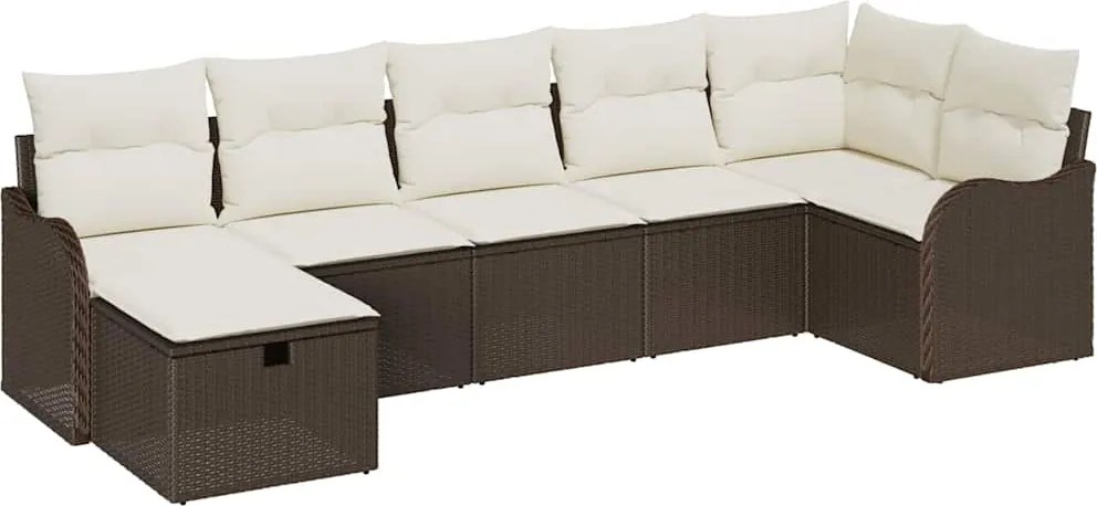 vidaXL Kanapé Szett párnával tárolóval Barna és Krém polirattan