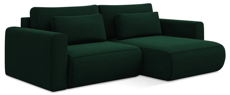 Zöld bársony kinyitható-tárolóhelyes sarokkanapé (jobb oldali-heverő résszel) Kapua – Makamii