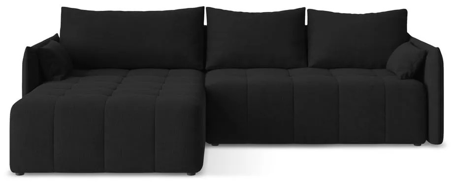 Fekete kinyitható-tárolóhelyes sarokkanapé (bal oldali-heverő résszel) Moku – Makamii