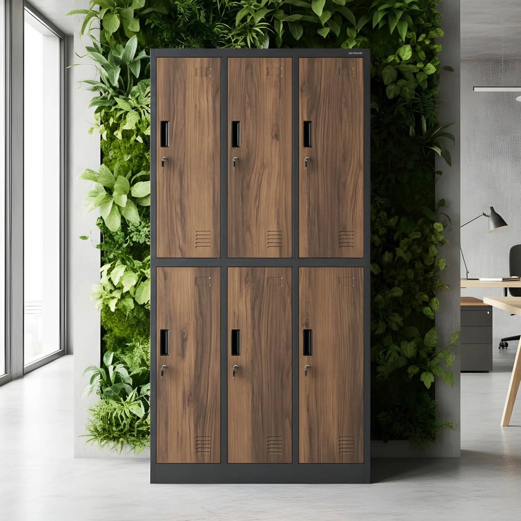6 ajtós öltözőszekrény, antracit/dió, 900x1850x450 mm: IGOR Eco Design