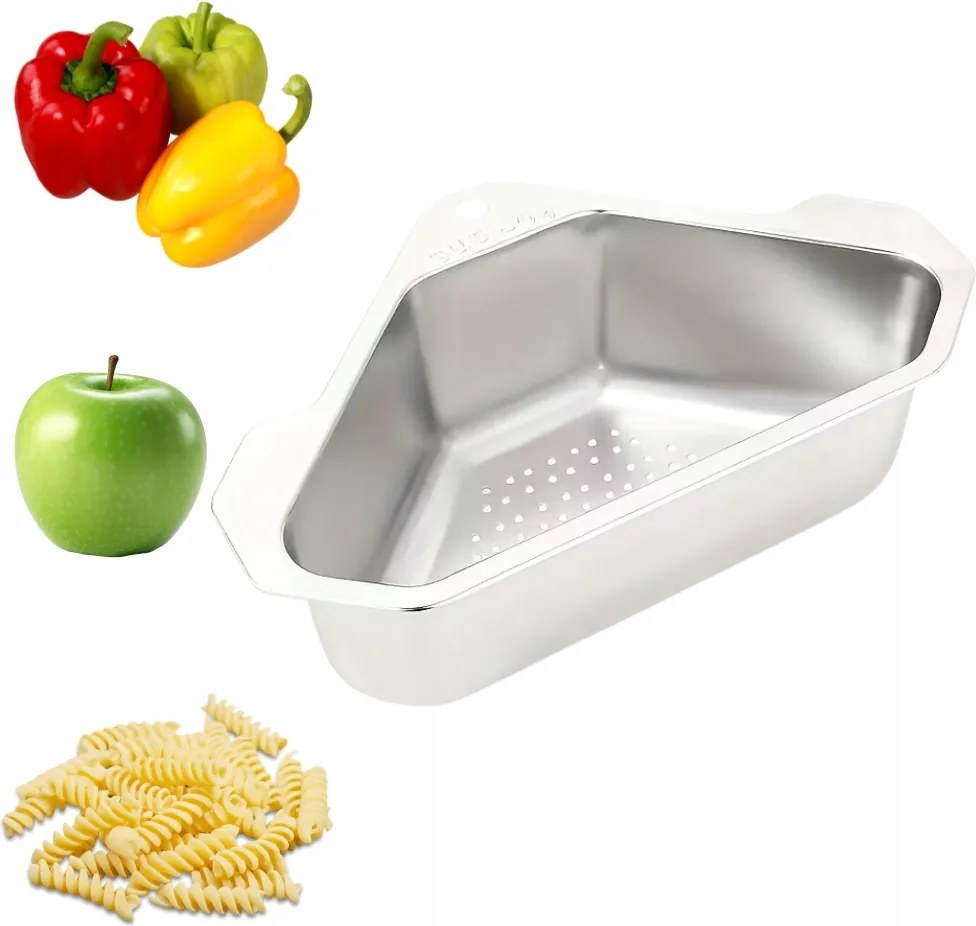 Cédrus szűrő konyhai szita acél zöldség gyümölcs sarok kosár mosogató