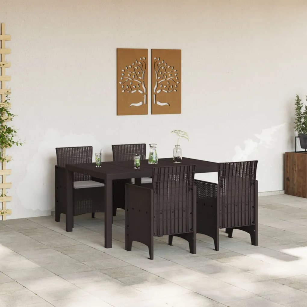 5 darabos kerti étkezőszett párnákkal Brown Poly Rattan