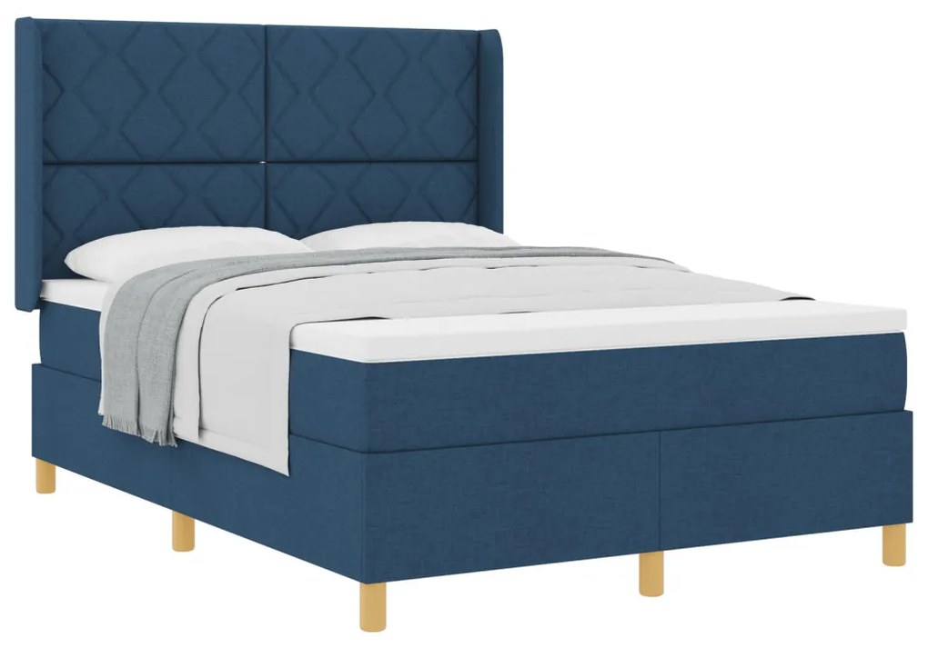 Boxspring Ágy Matrac Részével - Kék, 140x200 cm, Szövet