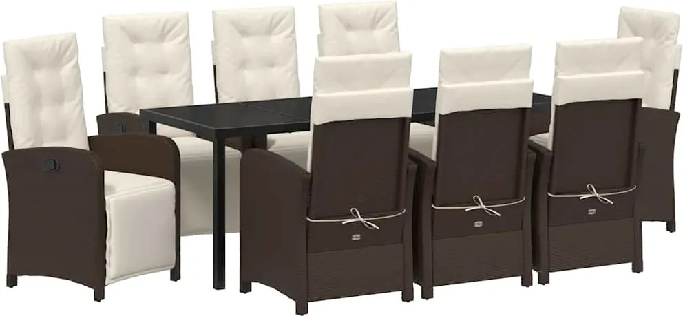 vidaXL Kert étkező szett párnával 9 pcs Barna polirattan