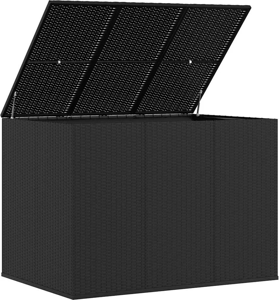 Fekete Polyrattan Kerti Párnatartó Doboz 145 X 100 X 103 Cm