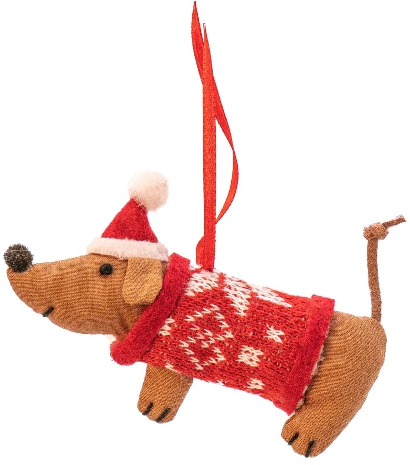Textil kézzel készített karácsonyfadísz 6 cm Sausage Dog – Sass &amp; Belle
