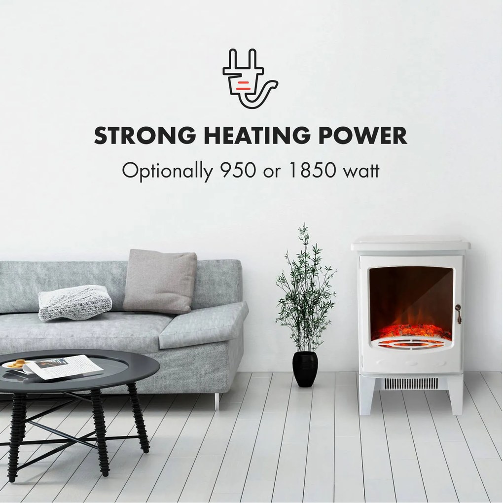 Klarstein Meran, elektromos kandalló, 950/1850 W, InstaFire, állítható fényerő, fehér