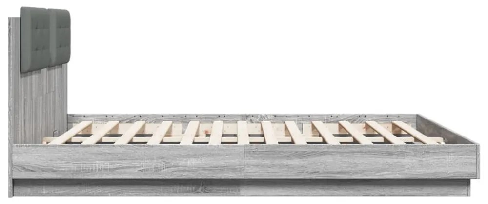 szürke sonoma ágykeret fejtámlával és LED-ekkel 200 x 200 cm