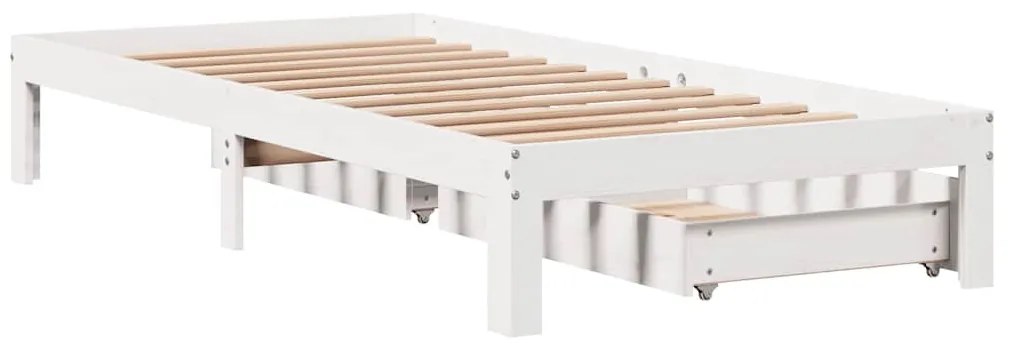 vidaXL fehér tömör fenyőfa ágykeret fiókokkal 90 x 190 cm