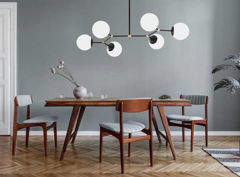 Damar 6321 fekete-fehér vas és üveg függőlámpa, 100 x 52 cm, 6 izzós