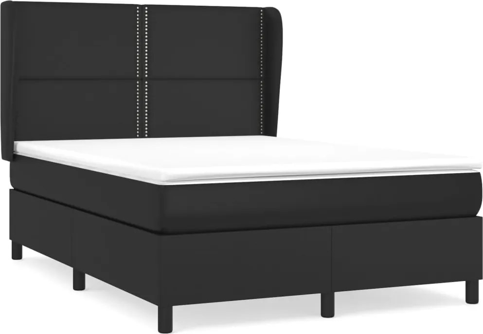 vidaXL fekete műbőr rugós ágy matraccal 140 x 200 cm