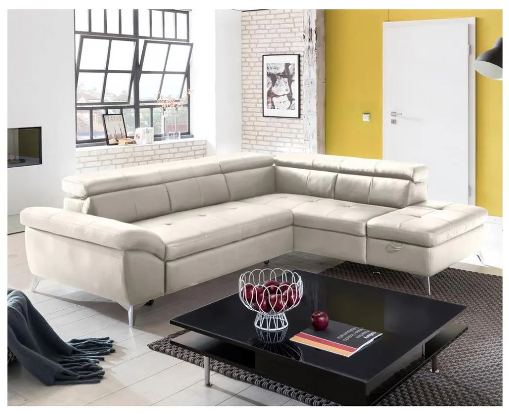 Bőrkárpitos, jobbos L-alakú SALERNO II sarokkanapé, bézs