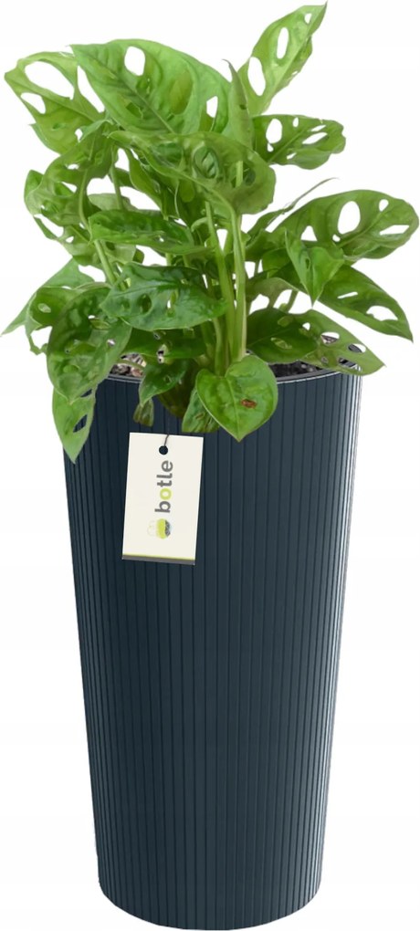 Kerek virágtartó kaspó Ø 20 cm H 38,5 cm antracit elegáns magas csíkos