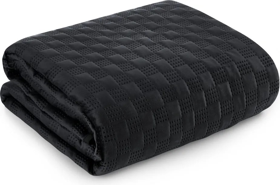 Dekoratív ágytakaró SOFIA4 200x220 fekete bársony steppelt geometrikus minta