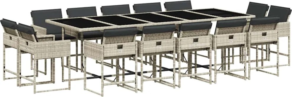 vidaXL 15 részes szürke polyrattan kerti étkezőgarnitúra párnákkal