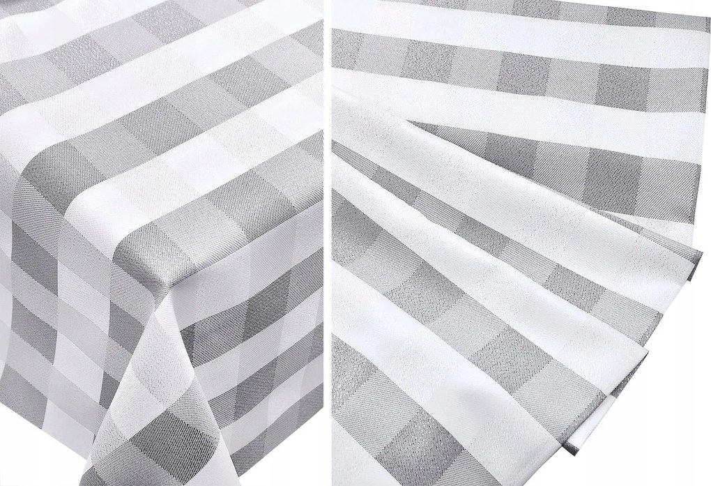 Dekoratív szövet abrosz kockás fehér ezüst Szélesség 170cm, méterben (0,5 méter)