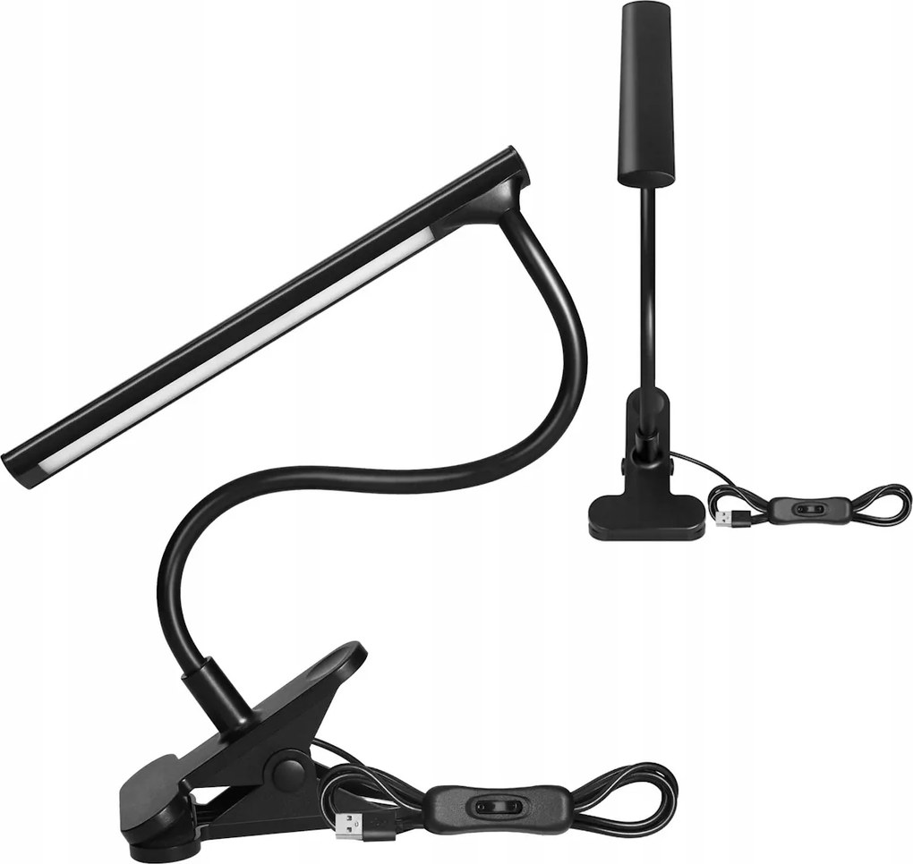 Virone LED-es asztali olvasólámpa klipsszel 1,6m Usb kábel fekete