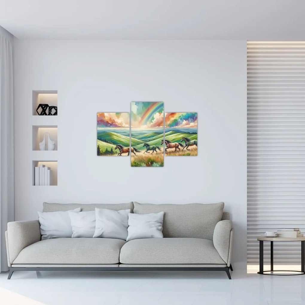 Kép – Vágtázó lovak a tájban (90x60 cm)