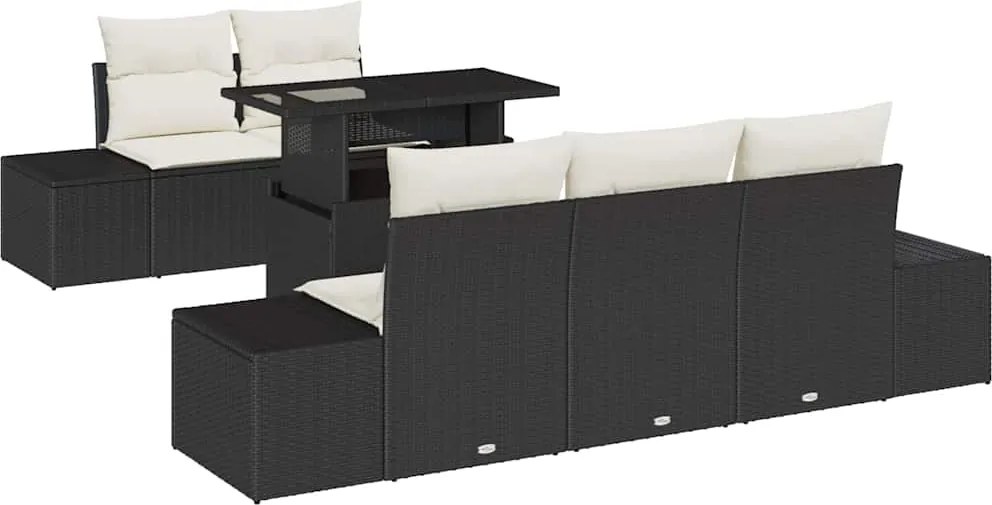 vidaXL Kanapé Szett párnával 6 pcs Fekete és Krém polirattan